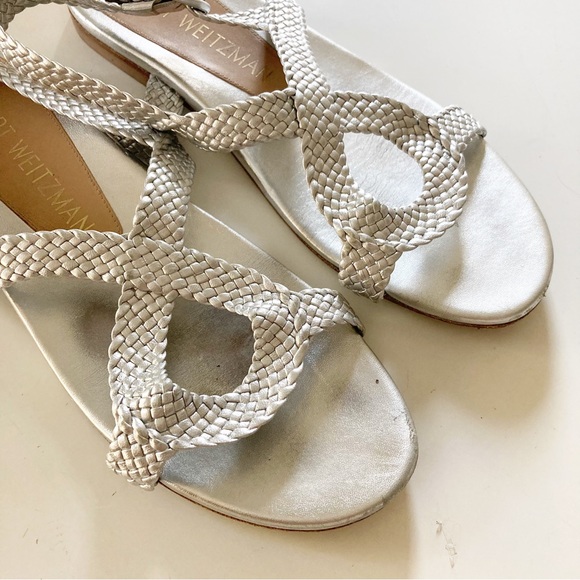 Stuart Weitzman Teodora Silver Braided Leather Womens Sandals - Picture 4 of 8